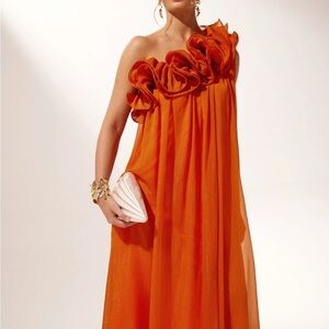 NWT Elegant Orange One-Shoulder Dress